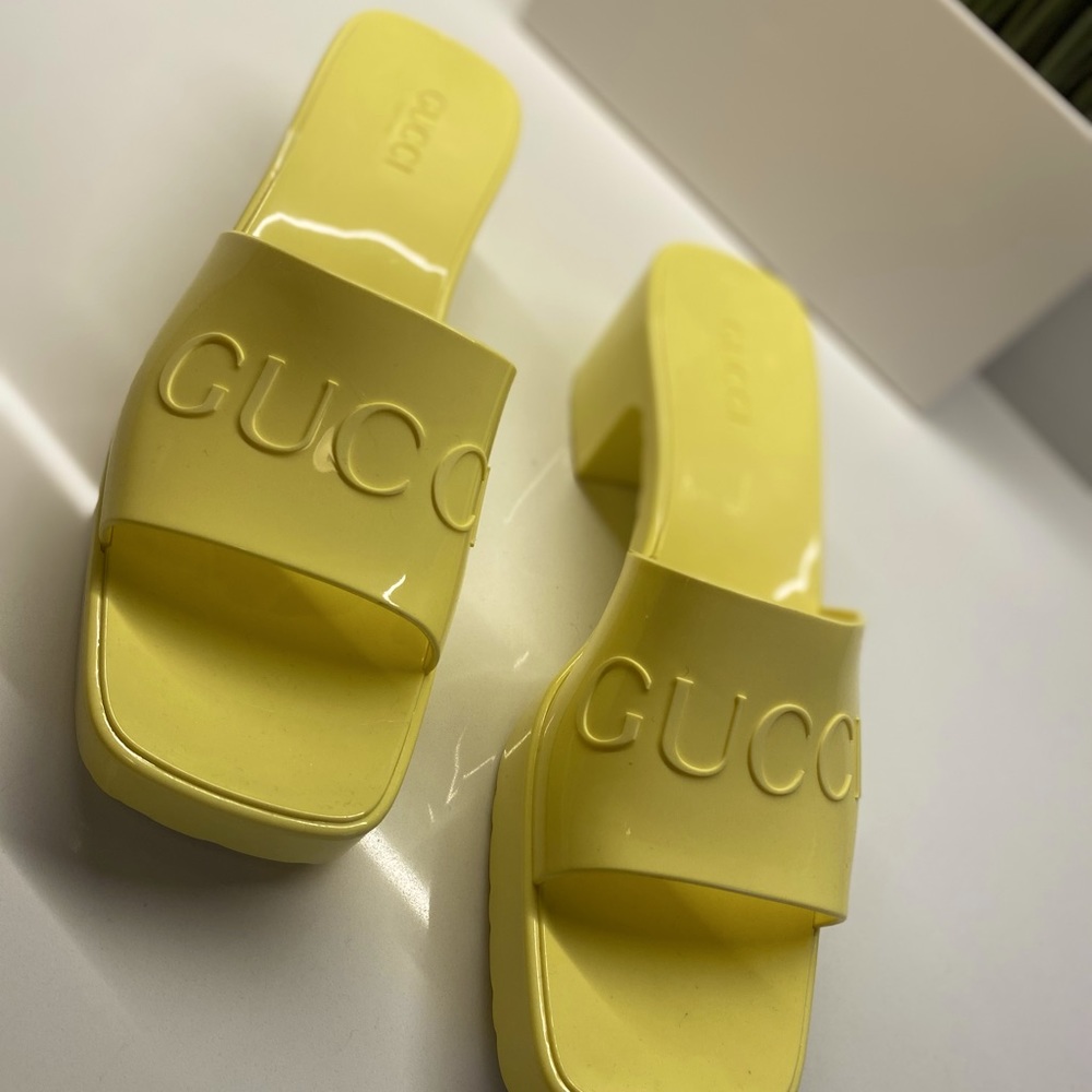 Yellow Gucci Rubber Slide Sandals
